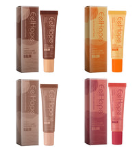 Four tubes of EelHope Mild Care Peptide Lip Balm in various shades with matching packaging boxes