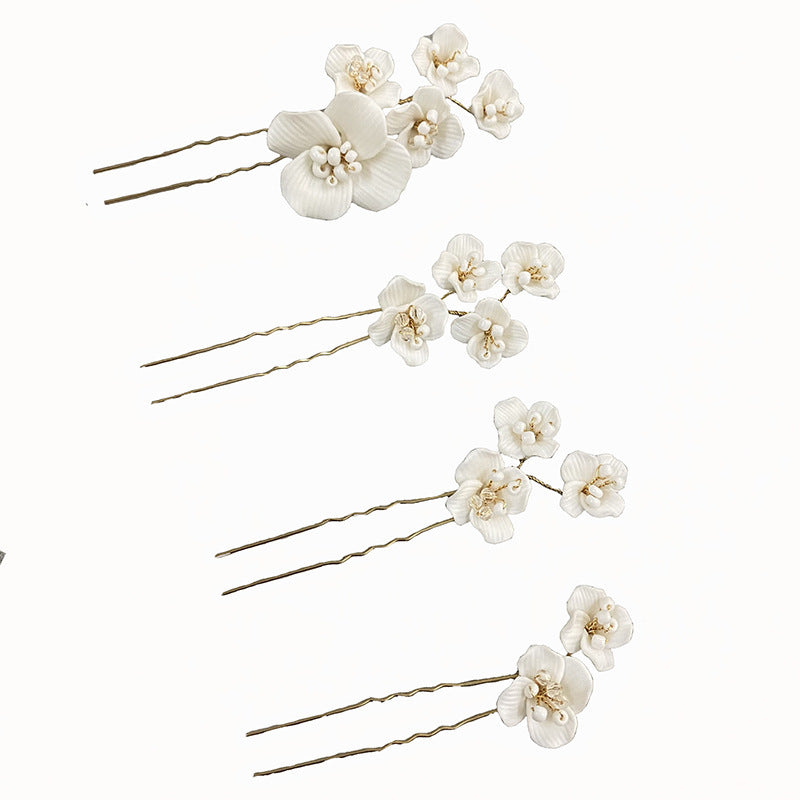 White Ceramic Flower Headed Hairpin
