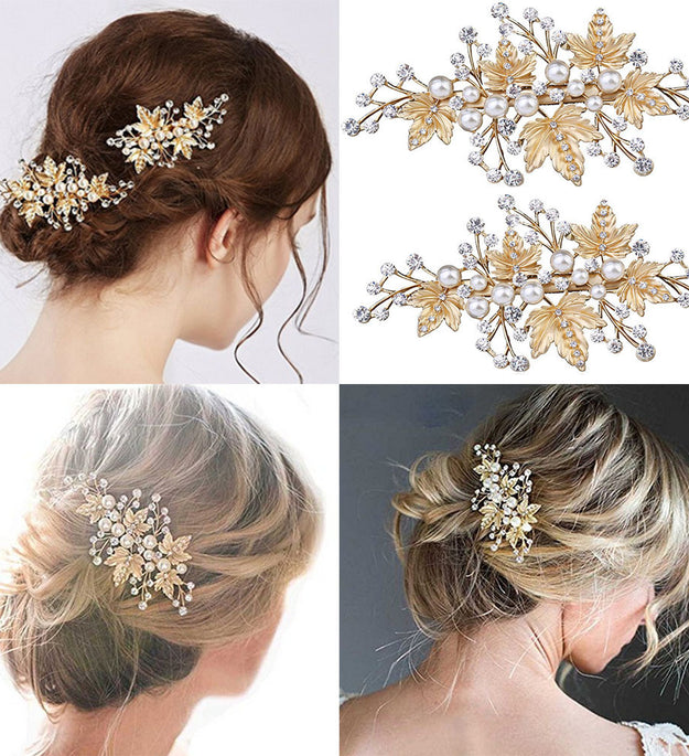 Leaf Crystal Pearl Duck Bill Hair Clip
