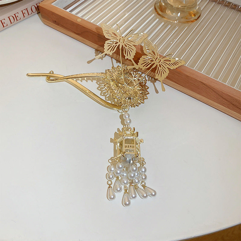 Personality Super Fairy Tassel Butterfly Pearl Hairpin