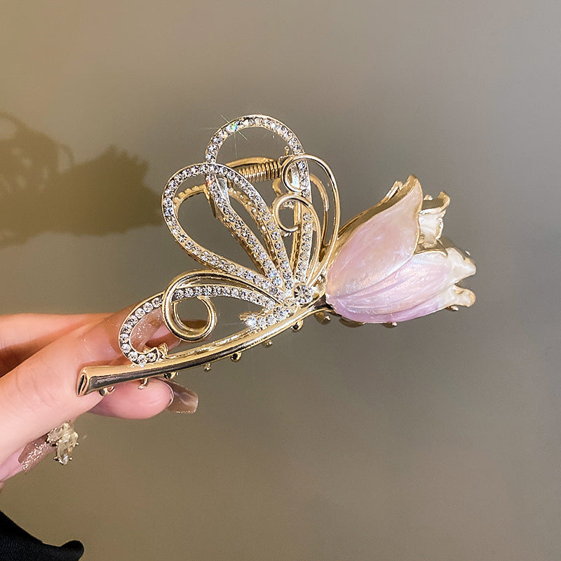 Women's Diamond-encrusted Butterfly Wings Flower Hairpin