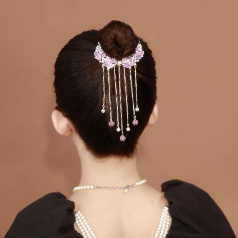 Light Luxury Amethyst Flower Tassel Hairpin