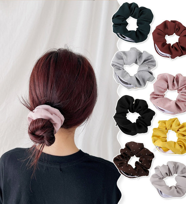 Solid Color Velvet Cloth Zipper Large Intestine Hair Ring