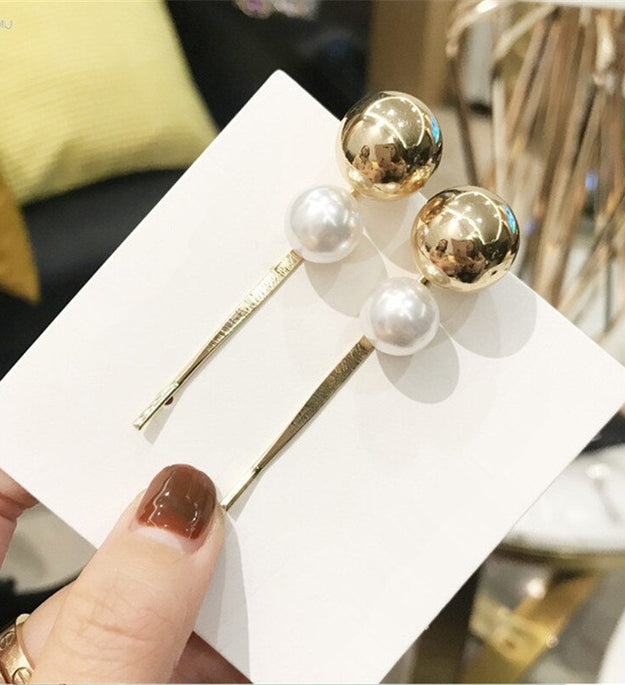 Retro metal pearl hair clip word clip
