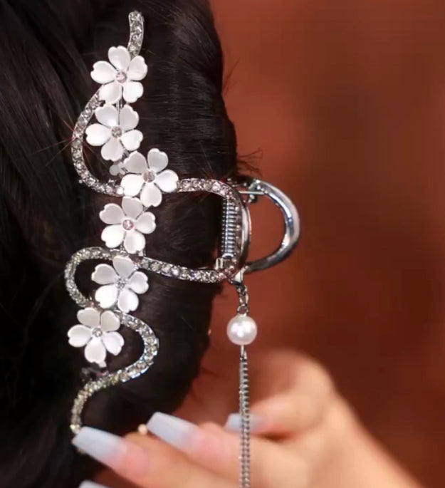 Flower Large Rhinestone Clip Metal Hair