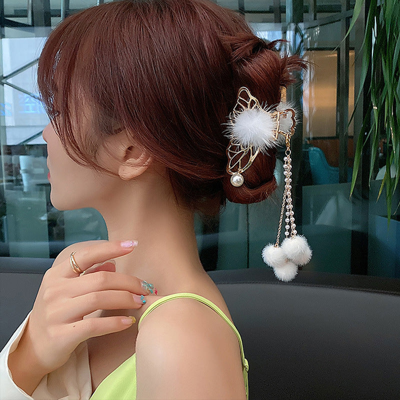 Large Metal Grab Clip On Back Of Head With Pearl Bow