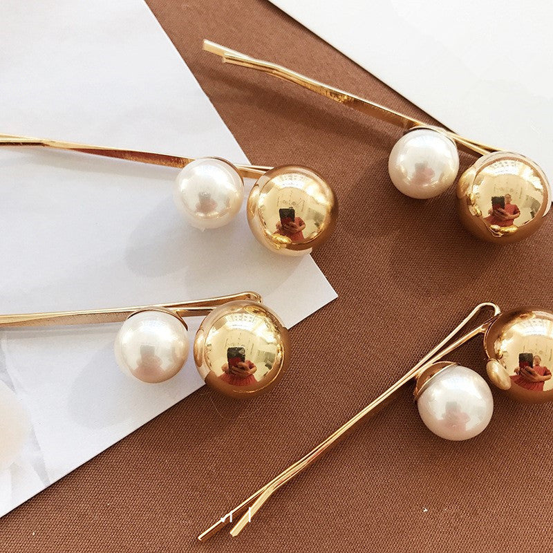 Retro metal pearl hair clip word clip