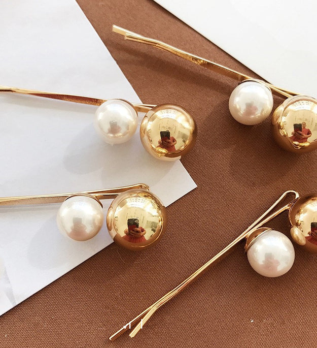 Retro metal pearl hair clip word clip