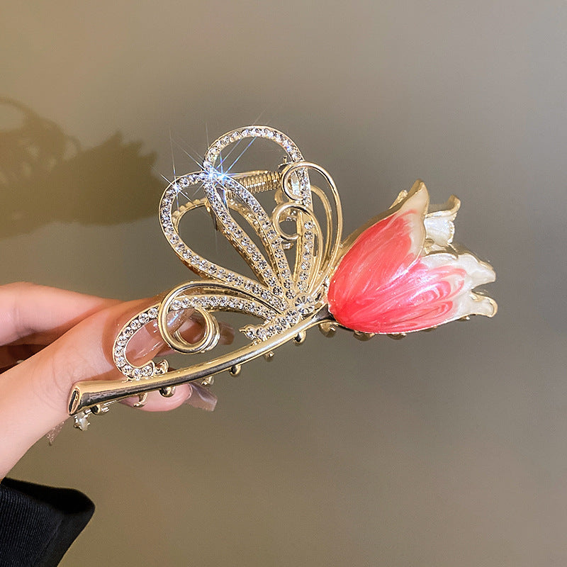 Women's Diamond-encrusted Butterfly Wings Flower Hairpin