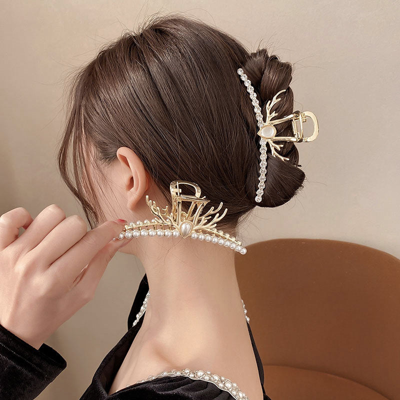 Alloy Antler Pearl Grab Clip Large Temperament