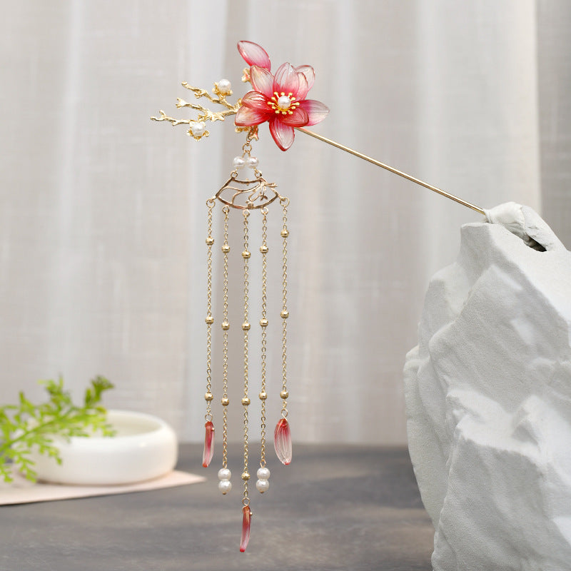 Imitation Jade Flower Tassel Hairpin Costume Headdress