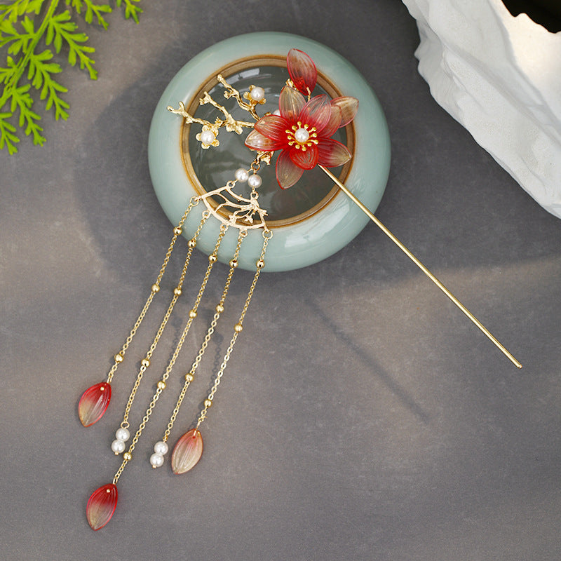 Imitation Jade Flower Tassel Hairpin Costume Headdress