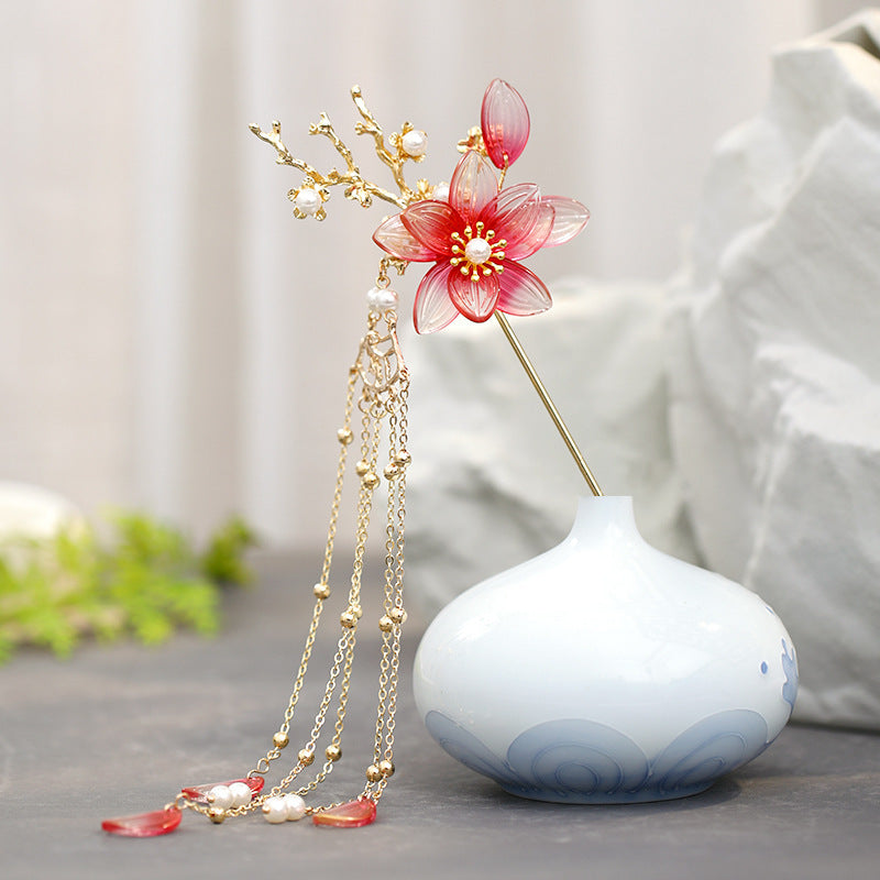 Imitation Jade Flower Tassel Hairpin Costume Headdress