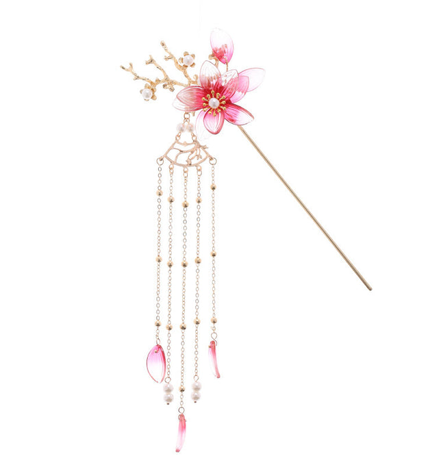 Imitation Jade Flower Tassel Hairpin Costume Headdress