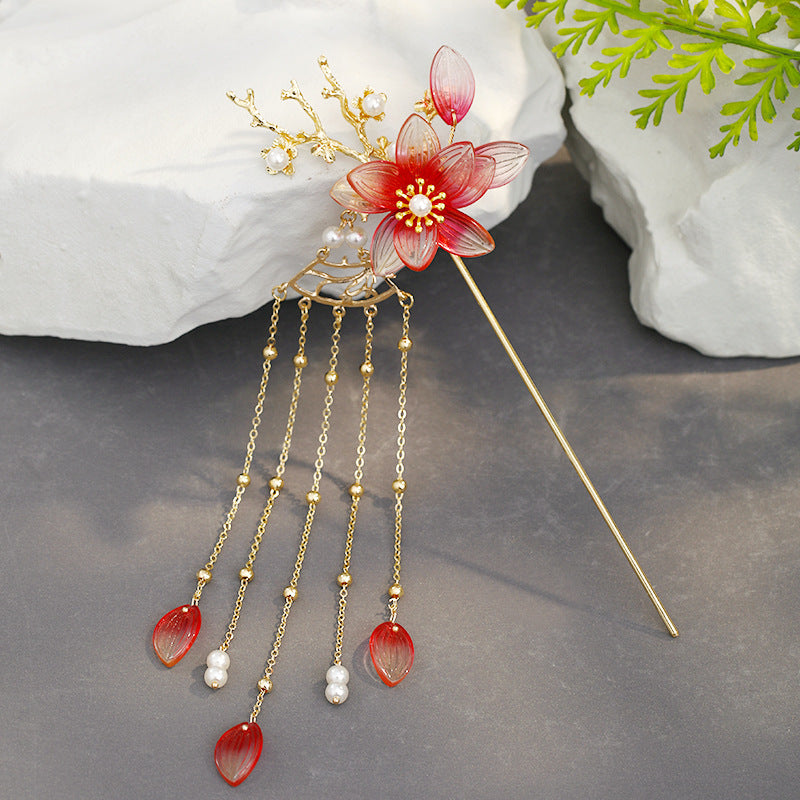 Imitation Jade Flower Tassel Hairpin Costume Headdress