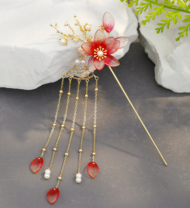 Imitation Jade Flower Tassel Hairpin Costume Headdress