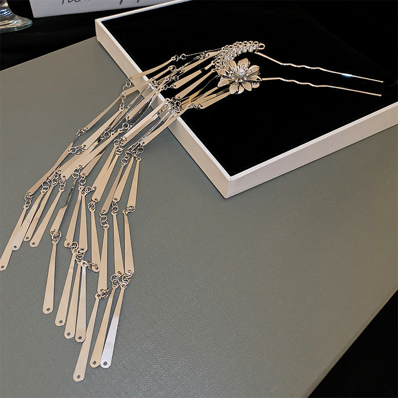 Antique Pearl Flower Tassel Hair Fork