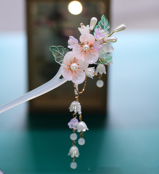 Glass Flower Temperament Hairpin Ancient Style Ball Head Plate
