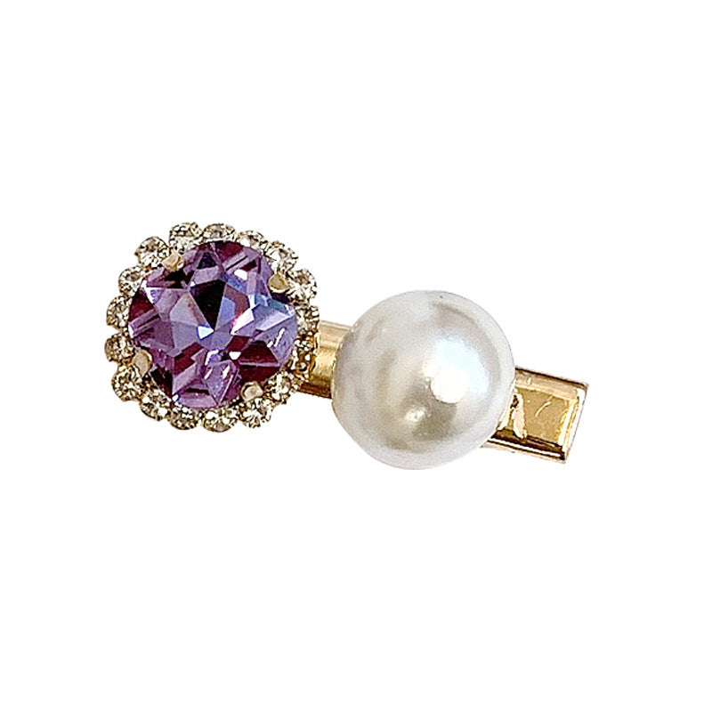 Ancient Sweet Purple Rhinestone Pearl Hair Clip