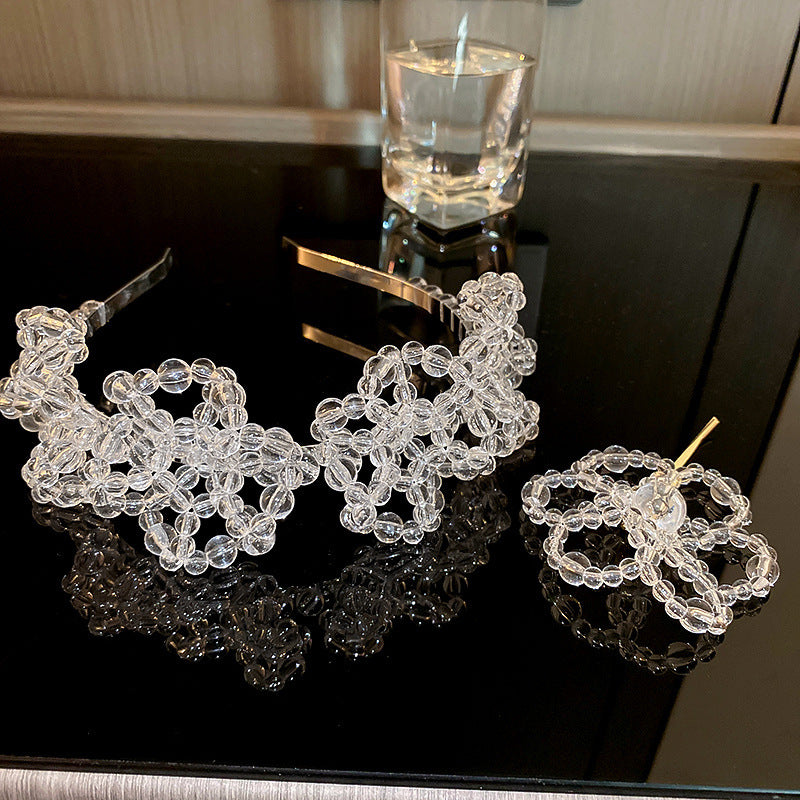 New Crystal Woven Flower Hairpin One Word Clip Hairband