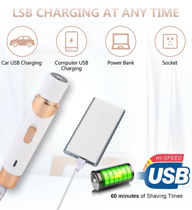Four-in-one Women's USB Rechargeable Electric Shaver And Eyebrow Trimmer