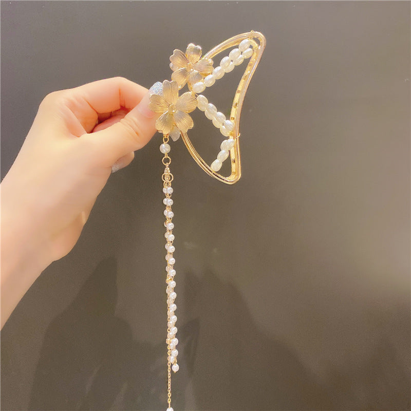 Pearl Tassel Hair Clip Headdress Simple Temperament High Sense Metal Shark Clip