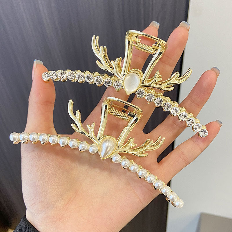 Alloy Antler Pearl Grab Clip Large Temperament