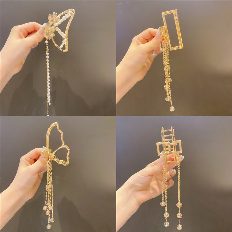 Pearl Tassel Hair Clip Headdress Simple Temperament High Sense Metal Shark Clip