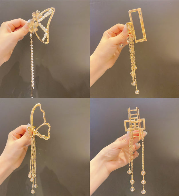 Pearl Tassel Hair Clip Headdress Simple Temperament High Sense Metal Shark Clip