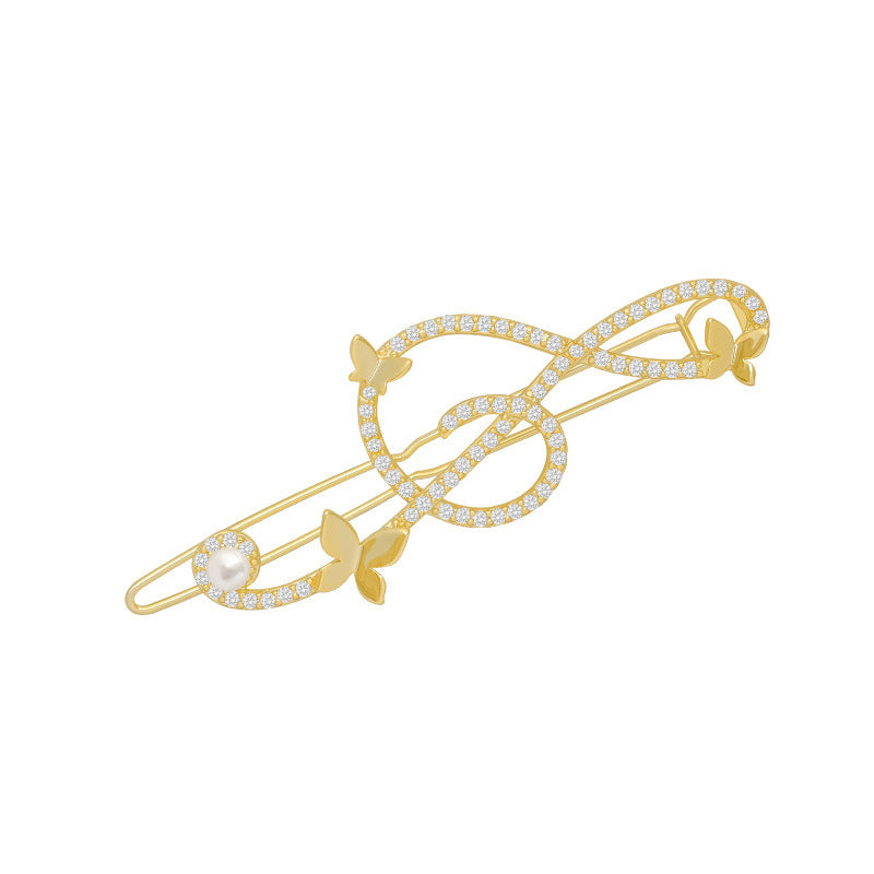 Diamond Pearl Musical Note Butterfly Hairpin