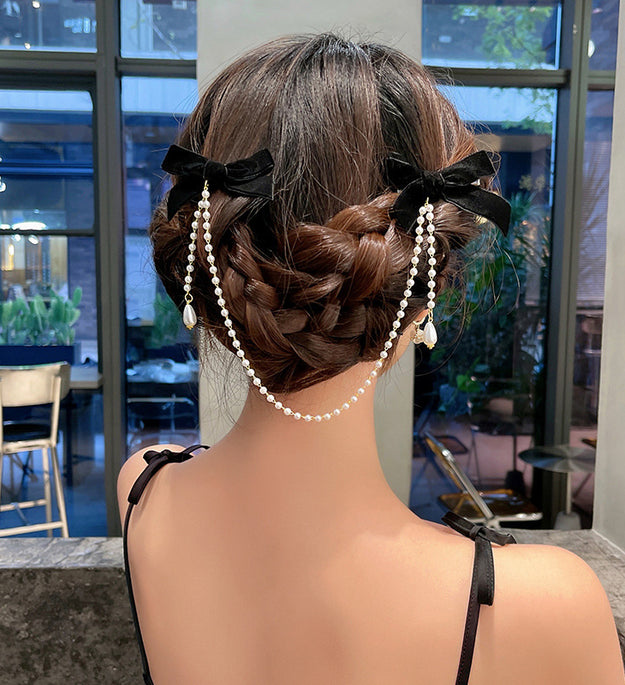 Fashion Bow Pearl Fringe Hair Clip