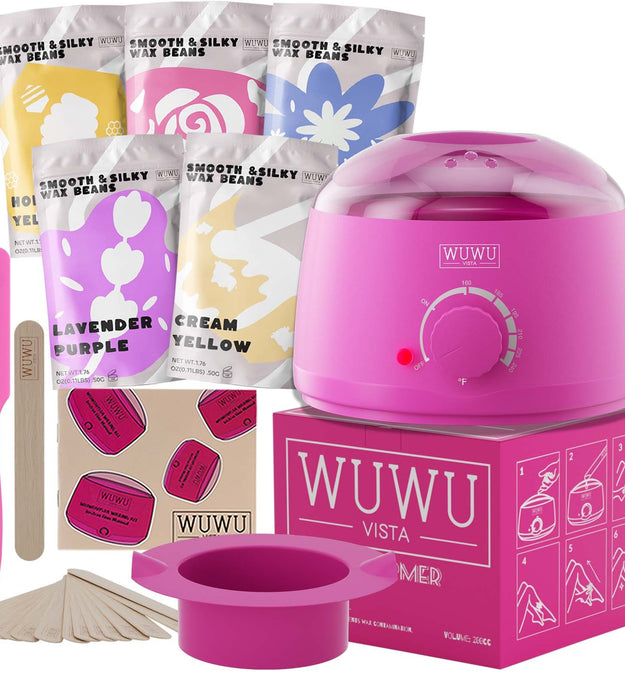 Waxing Kit WUWUVISTA Hair Removal Wax Kit Wax Melt Warmer Waxing Beads For Face, Brazilian, Full Body, Bikini 19 Items
