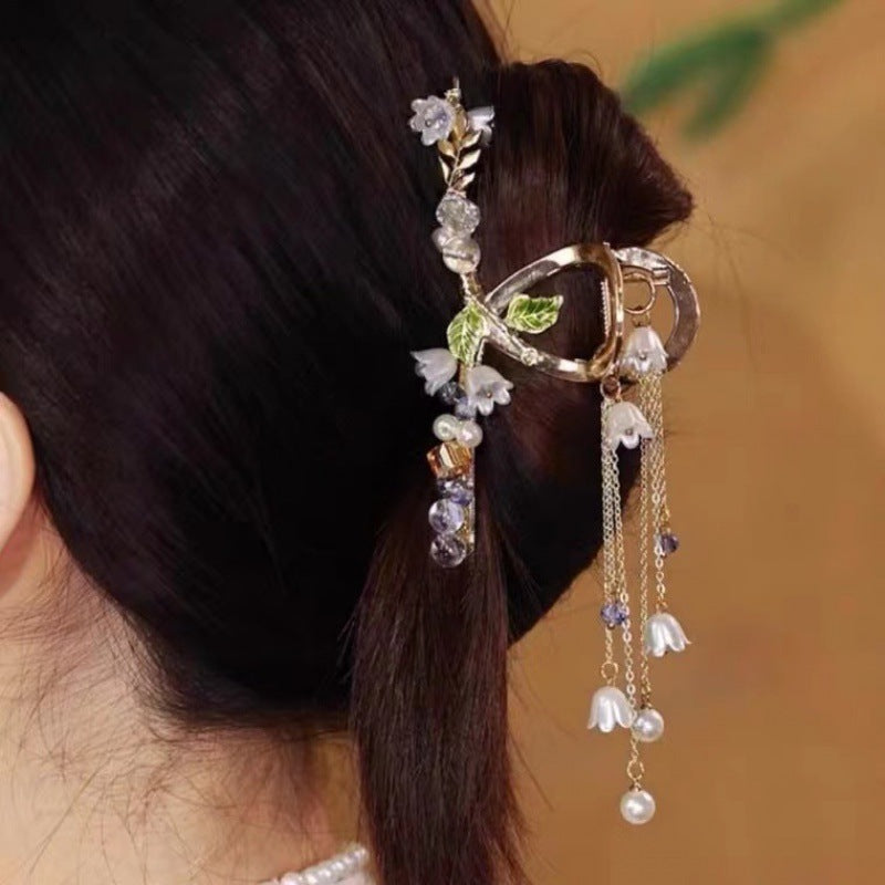 Antique Tassel Large Pearl Clip Metal Hairpin