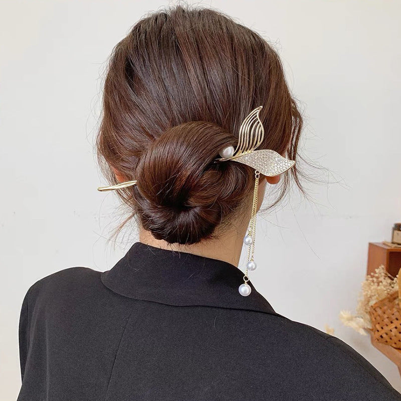 Mermaid Tail Tassel Hairpin Pearl Rhinestone
