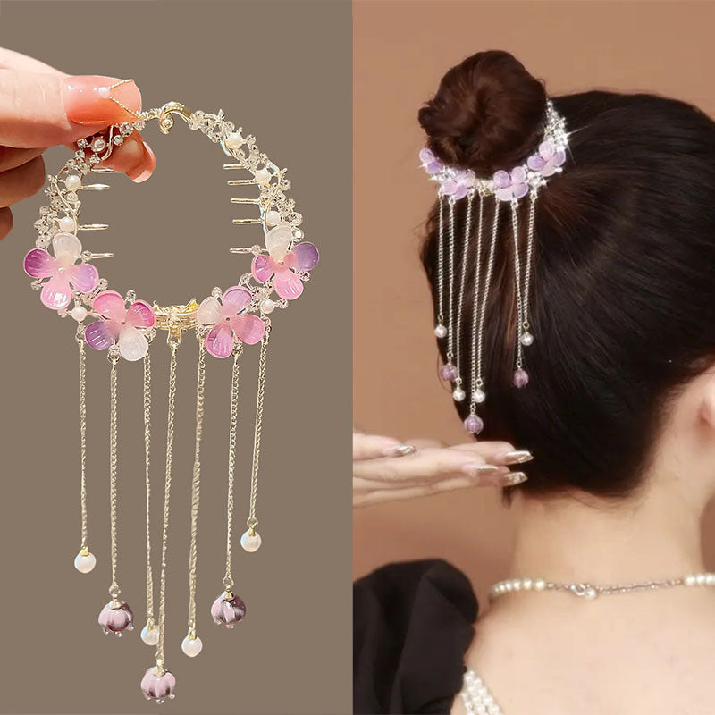 Light Luxury Amethyst Flower Tassel Hairpin