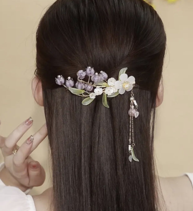 Women's Antique Purple Bell Orchid Side Hair Clip