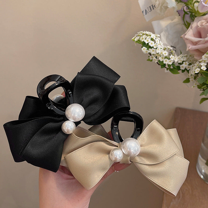 Pearl Bow Large Hair Clip Women's Headdress