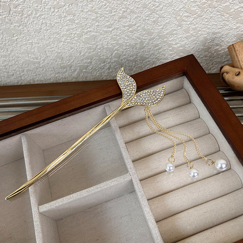Mermaid Tail Tassel Hairpin Pearl Rhinestone