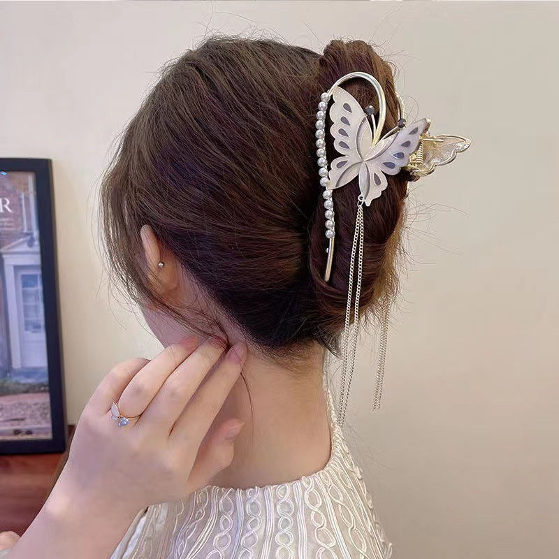 Women's Summer Headwear Tassel Butterfly Pearl Grab Clip