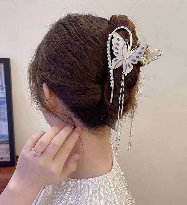 Women's Summer Headwear Tassel Butterfly Pearl Grab Clip