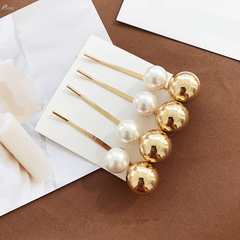 Retro metal pearl hair clip word clip