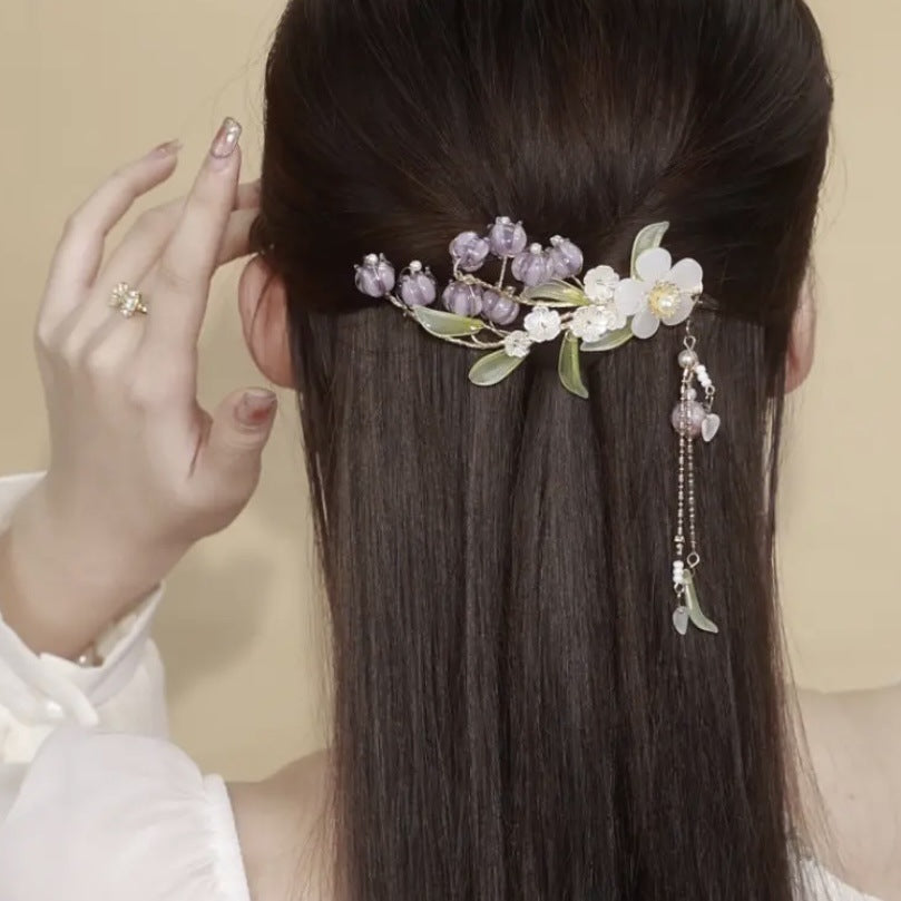 Women's Antique Purple Bell Orchid Side Hair Clip