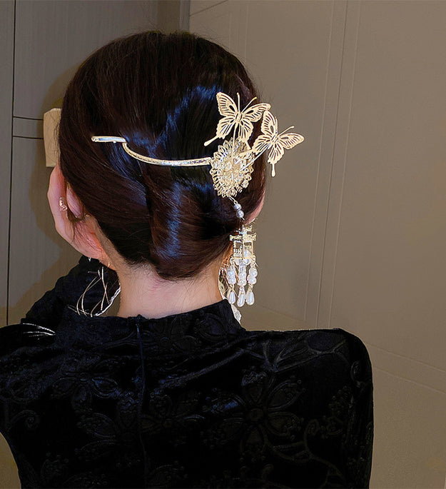 Personality Super Fairy Tassel Butterfly Pearl Hairpin