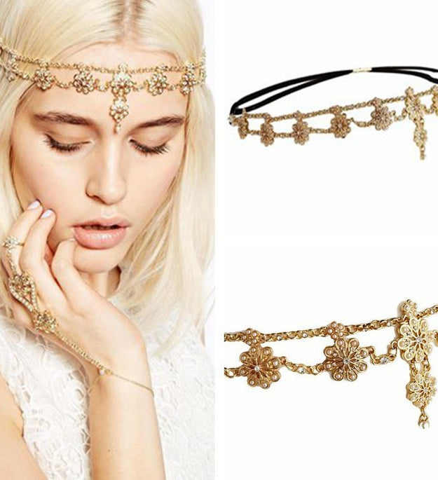 Vintage Pearl Flower Elastic Tassel Hair Band Hair Chain
