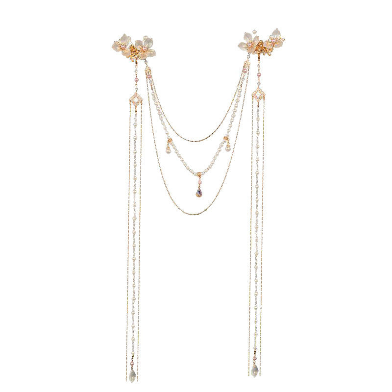 Women's Pearl Diamond Flower Long Tassel Hairpin