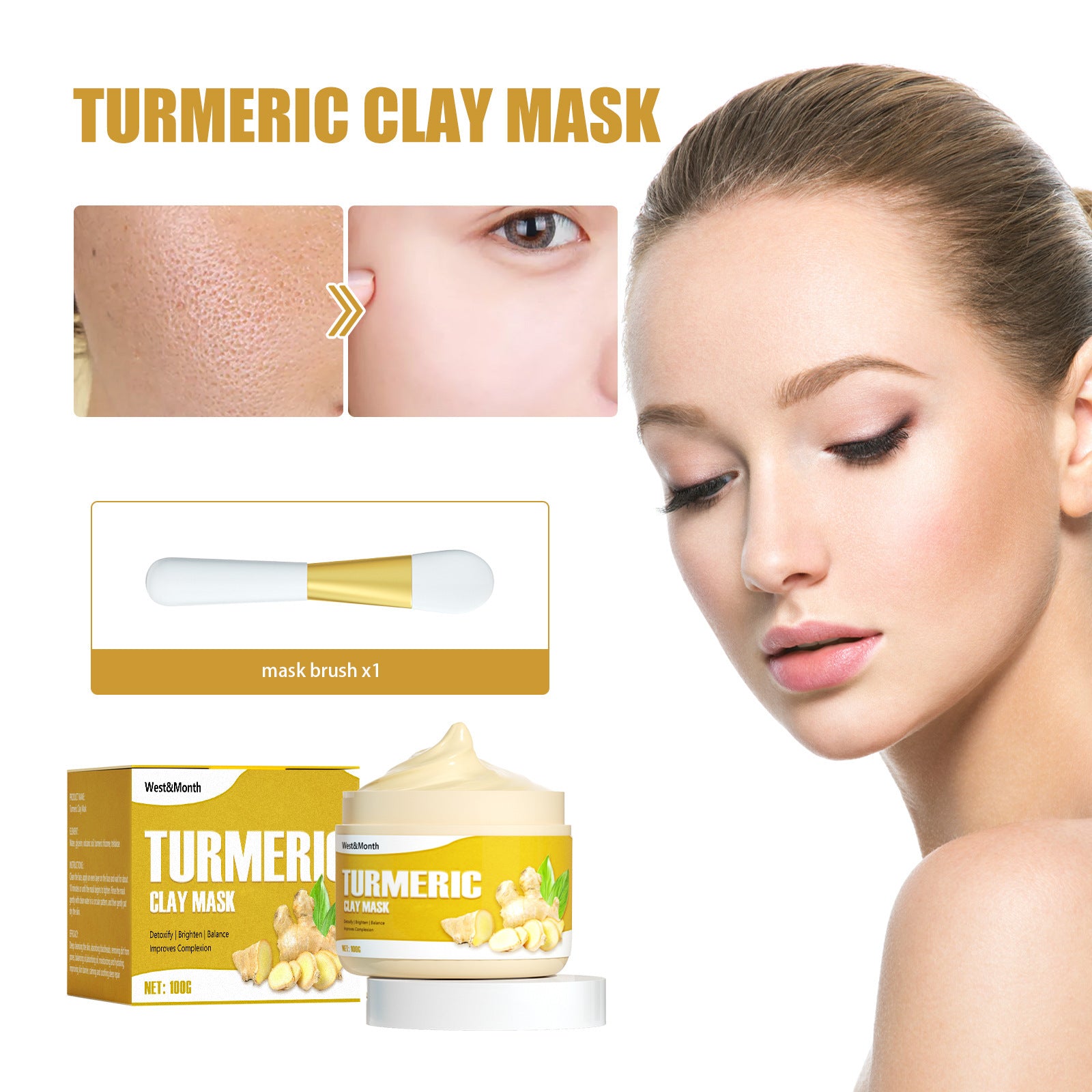 Hydrating Moisturizing Brightening Deep Cleansing Turmeric Mud Mask