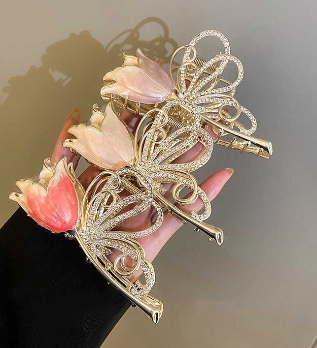 Women's Diamond-encrusted Butterfly Wings Flower Hairpin