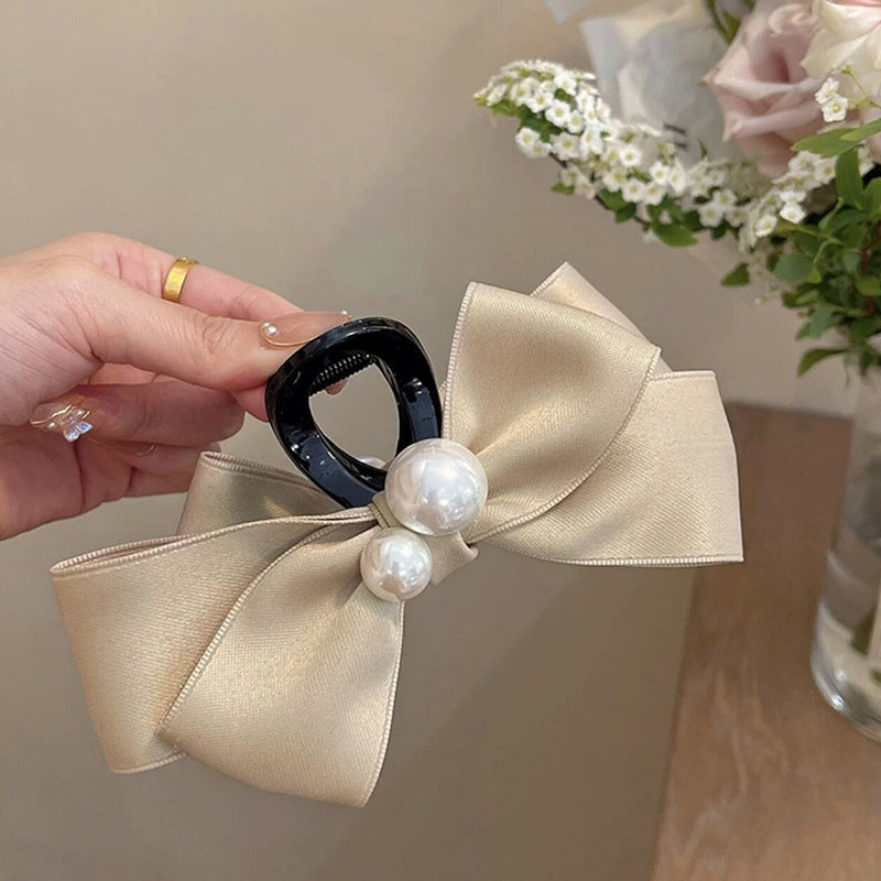 Pearl Bow Large Hair Clip Women's Headdress