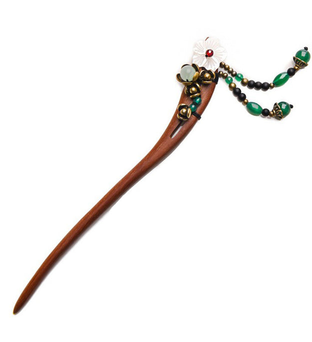 Daisy Wooden Hairpin Retro Hanging Bead Step Shaking Hairpin Flower Plate Hair Antique Hair Ornament Hairpin