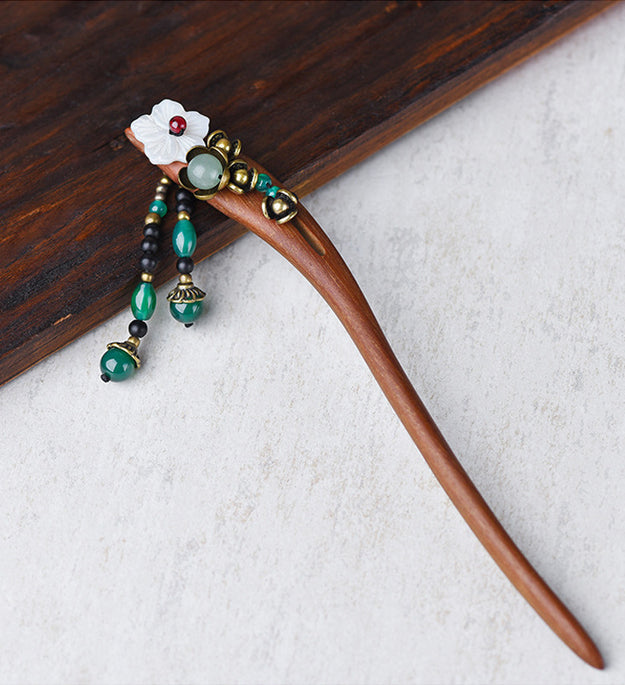 Daisy Wooden Hairpin Retro Hanging Bead Step Shaking Hairpin Flower Plate Hair Antique Hair Ornament Hairpin